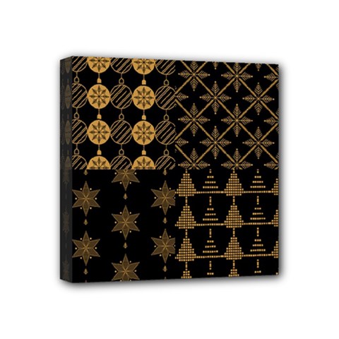 Golden Christmas Pattern Collection Mini Canvas 4  X 4  (stretched) by Vaneshart