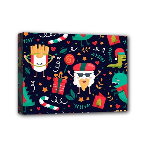 Colorful Funny Christmas Pattern Cute Cartoon Mini Canvas 7  X 5  (stretched) by Vaneshart