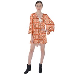 Df Union Valenti V-neck Flare Sleeve Mini Dress by deformigo