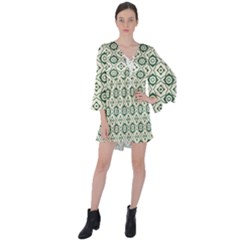 Df Agnosia Velis V-neck Flare Sleeve Mini Dress by deformigo