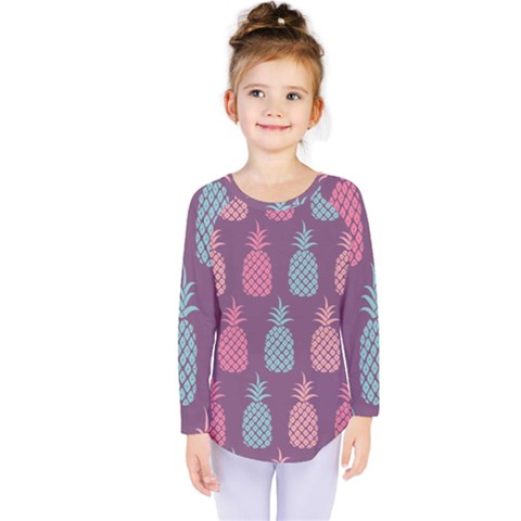 Pineapple Wallpaper Pattern 1462307008mhe Kids  Long Sleeve Tee by Sobalvarro