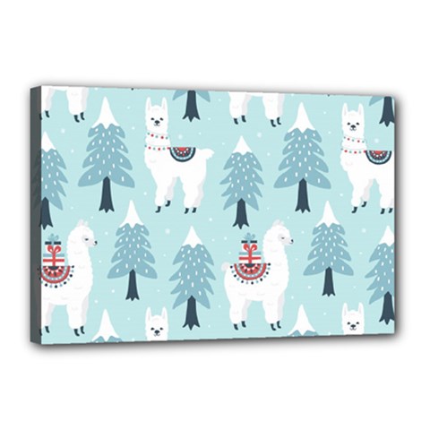 Christmas Tree Cute Lama With Gift Boxes Seamless Pattern Canvas 18  X 12  (stretched) by Vaneshart
