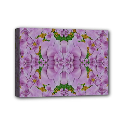 Fauna Flowers In Gold And Fern Ornate Mini Canvas 7  X 5  (stretched) by pepitasart