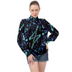 Modern Abstract Geo Print High Neck Long Sleeve Chiffon Top by dflcprintsclothing