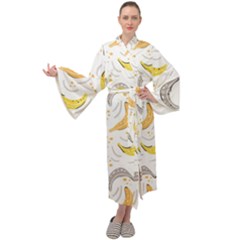 Seamless Stylish Pattern With Fresh Yellow Bananas Background Maxi Velour Kimono by Wegoenart