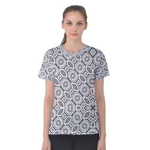 Black And White Baroque Ornate Print Pattern Women s Cotton Tee by dflcprintsclothing