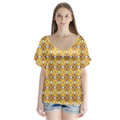 Terrivola V-neck Flutter Sleeve Top by deformigo