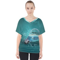 Awesome Light Bulb With Tropical Island V-neck Dolman Drape Top by FantasyWorld7