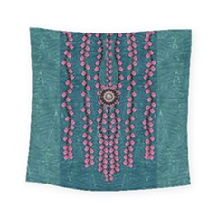 Japanese Sakura Blossoms On The Mountain Square Tapestry (small) by pepitasart