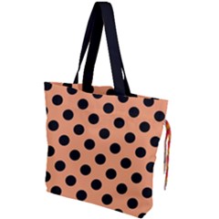 Polka Dots - Black On Cantaloupe Orange Drawstring Tote Bag by FashionBoulevard