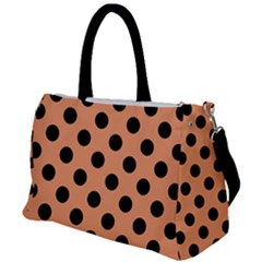 Polka Dots - Black On Cantaloupe Orange Duffel Travel Bag by FashionBoulevard