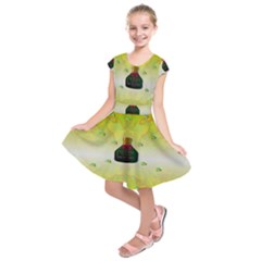 Birds And Sunshine With A Big Bottle Peace And Love Kids  Short Sleeve Dress by pepitasart