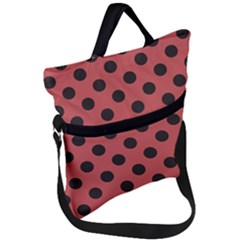 Polka Dots Black On Indian Red Fold Over Handle Tote Bag by FashionBoulevard