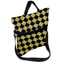 Block Fiesta Black And Ceylon Yellow Fold Over Handle Tote Bag by FashionBoulevard