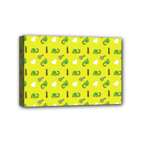 Green Elephant Pattern Yellow Mini Canvas 6  X 4  (stretched) by snowwhitegirl