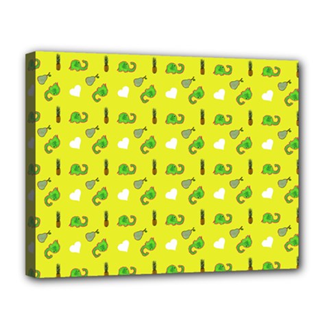 Green Elephant Pattern Yellow Canvas 14  X 11  (stretched) by snowwhitegirl