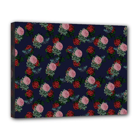 Dark Floral Butterfly Blue Canvas 14  X 11  (stretched) by snowwhitegirl