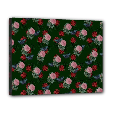 Dark Floral Butterfly Green Canvas 14  X 11  (stretched) by snowwhitegirl