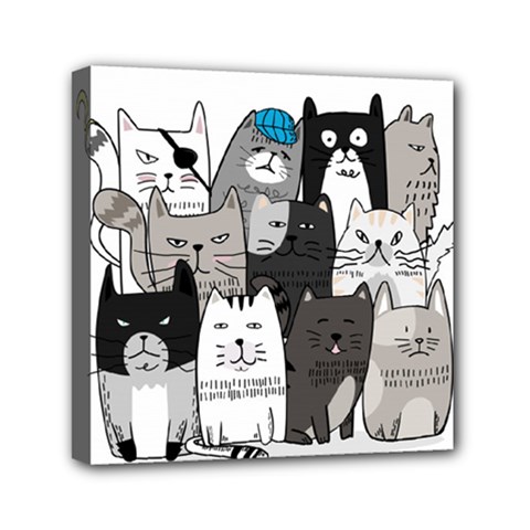 Cute Cat Hand Drawn Cartoon Style Mini Canvas 6  X 6  (stretched) by Vaneshart
