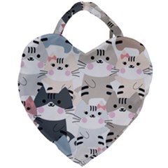 Cute Cat Couple Seamless Pattern Cartoon Giant Heart Shaped Tote by Vaneshart