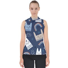 Colorful Cute Cats Seamless Pattern Mock Neck Shell Top by Vaneshart