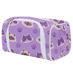 Cute Colorful Cat Kitten With Paw Yarn Ball Seamless Pattern Toiletries Pouch by Vaneshart