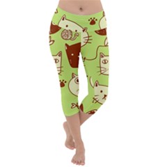 Cute Hand Drawn Cat Seamless Pattern Lightweight Velour Capri Yoga Leggings by Vaneshart
