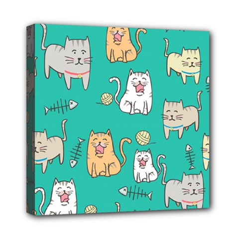 Seamless Pattern Cute Cat Cartoon With Hand Drawn Style Mini Canvas 8  X 8  (stretched) by Vaneshart