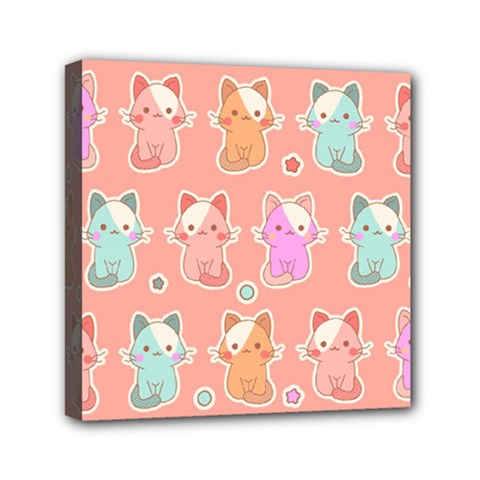 Cute Kawaii Kittens Seamless Pattern Mini Canvas 6  X 6  (stretched) by Vaneshart