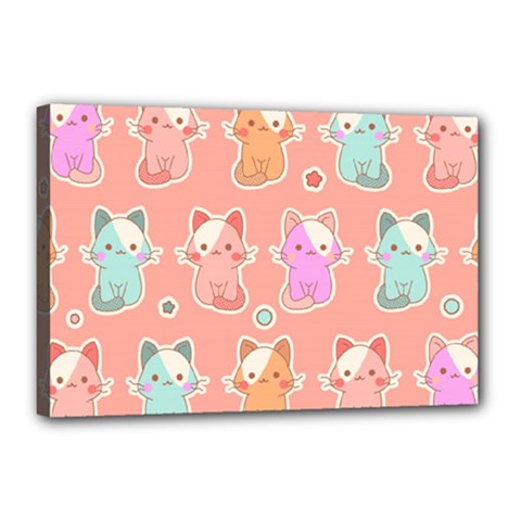 Cute Kawaii Kittens Seamless Pattern Canvas 18  X 12  (stretched) by Vaneshart