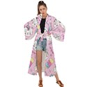 Beautiful Cute Animals Pattern Pink Maxi Kimono View1