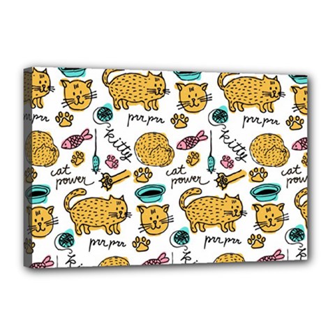 Hand Drawn Kitten Pattern With Elements Canvas 18  X 12  (stretched) by Vaneshart