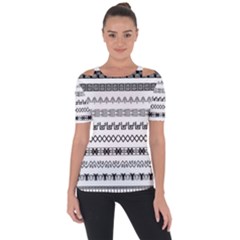 Borders Ikat Ethnic Frame Tribal Shoulder Cut Out Short Sleeve Top by Wegoenart