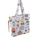 Funny Seamless Pattern With Cartoon Monsters Personage Colorful Hand Drawn Characters Unusual Creatu Drawstring Tote Bag View2