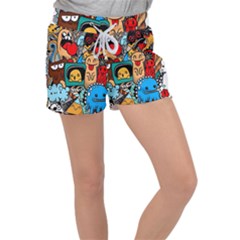 Abstract Grunge Urban Pattern With Monster Character Super Drawing Graffiti Style Velour Lounge Shorts by Nexatart