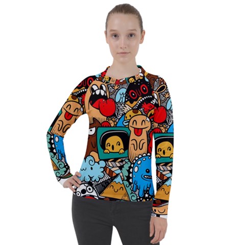 Abstract Grunge Urban Pattern With Monster Character Super Drawing Graffiti Style Women s Pique Long Sleeve Tee by Nexatart