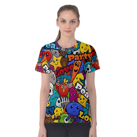 Graffiti Characters Seamless Pattern Women s Cotton Tee by Nexatart