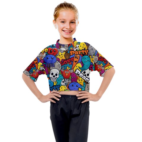 Graffiti Characters Seamless Pattern Kids Mock Neck Tee by Nexatart