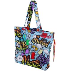 Graffiti Characters Seamless Patternm Drawstring Tote Bag by Nexatart