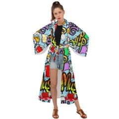 Graffiti Characters Seamless Patternm Maxi Kimono by Nexatart