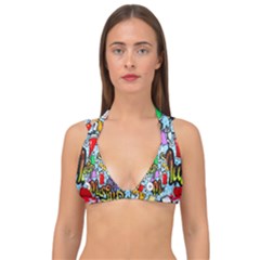 Graffiti Characters Seamless Patternm Double Strap Halter Bikini Top by Nexatart
