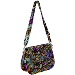 Graffiti Word Seamless Pattern Saddle Handbag by Nexatart
