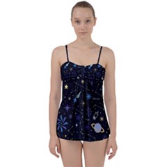 Starry Night  Space Constellations  Stars  Galaxy  Universe Graphic  Illustration Babydoll Tankini Set by Nexatart