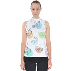 Cartoon Bird Cute Doodle Bird Mock Neck Shell Top by Vaneshart