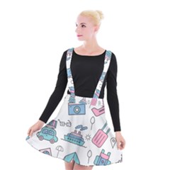 Transportation Seamless Pattern Suspender Skater Skirt by Vaneshart