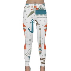 Nautical Elements Pattern Background Classic Yoga Leggings by Vaneshart