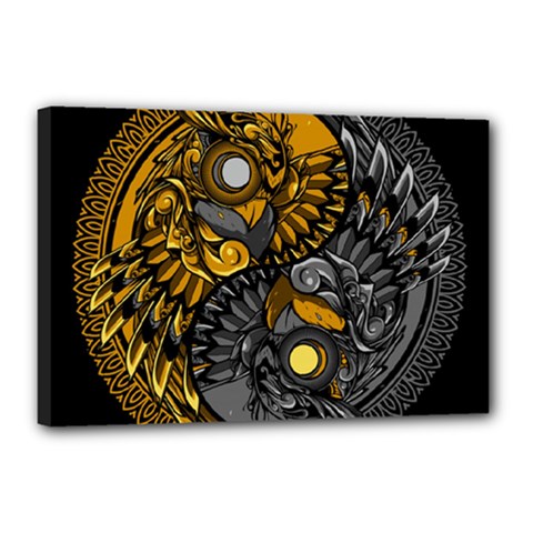 Yin Yang Owl Doodle Ornament Illustration Canvas 18  X 12  (stretched) by Vaneshart