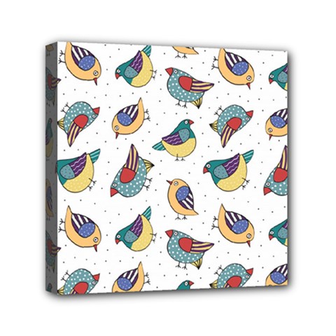 Seamless Pattern With Hand Drawn Bird Black Mini Canvas 6  X 6  (stretched) by Vaneshart