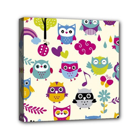 Funny Colorful Owls Mini Canvas 6  X 6  (stretched) by Vaneshart