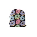 Colorful Donut Seamless Pattern On Black Vector Drawstring Pouch (Small) View2